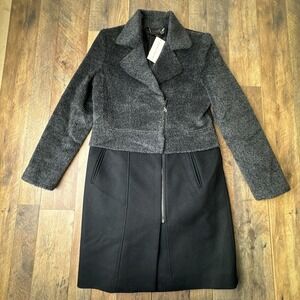 Trina Turk Two Tone Wool Alpaca Zip Front‎ Coat Blazer Style Black Gray Size 10
